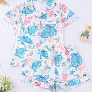 Turtle Sea Pajama Set For Women Short Sleeve Shirt