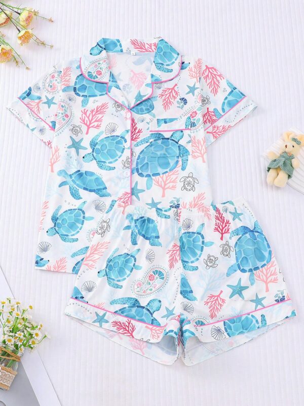 Turtle Sea Pajama Set For Women Short Sleeve Shirt