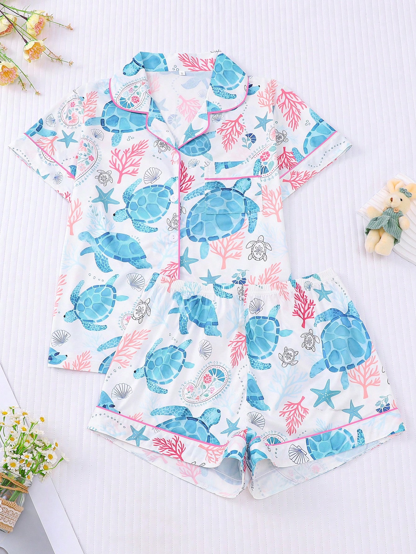 Turtle Sea Pajama Set For Women Short Sleeve Shirt Turtle Sea Pajama Set For Women Short Sleeve Shirt