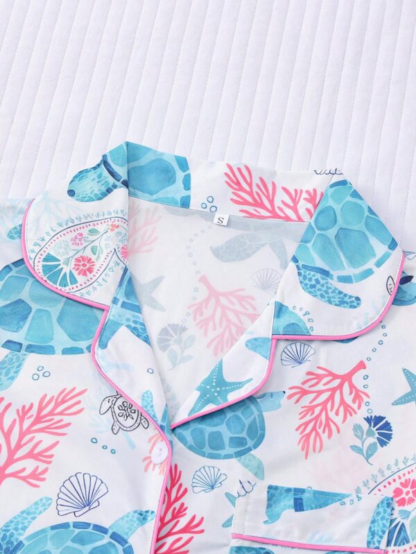 Turtle Sea Pajama Set For Women Short Sleeve Shirt