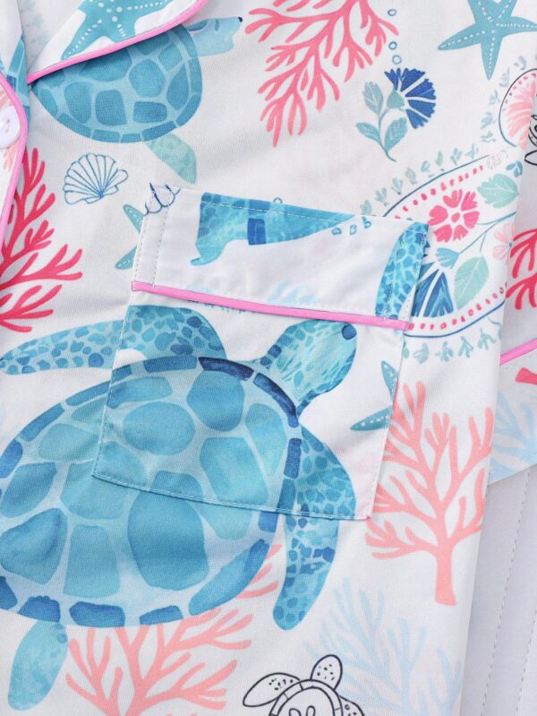 Turtle Sea Pajama Set For Women Short Sleeve Shirt