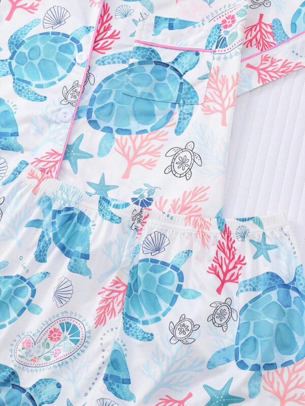 Turtle Sea Pajama Set For Women Short Sleeve Shirt