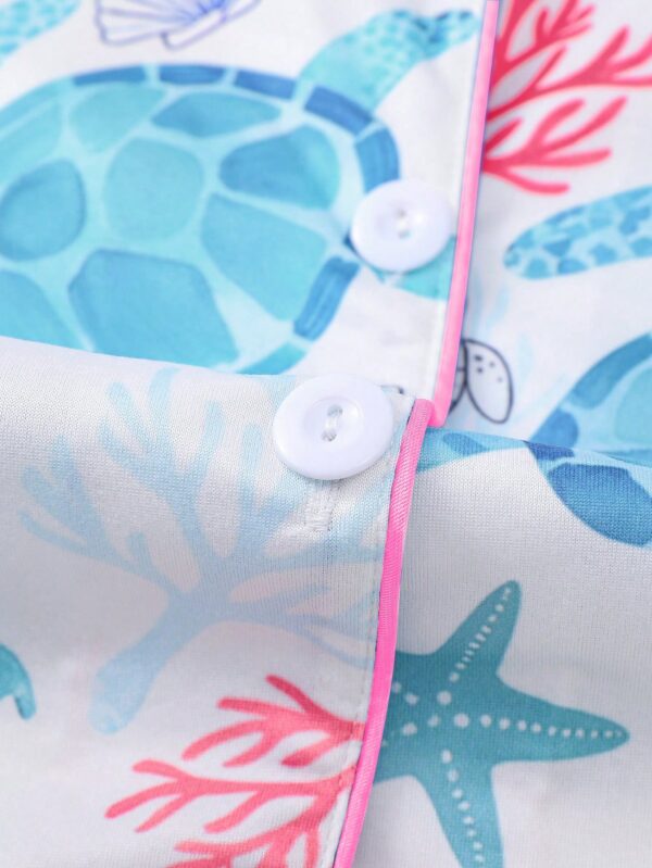 Turtle Sea Pajama Set For Women Short Sleeve Shirt