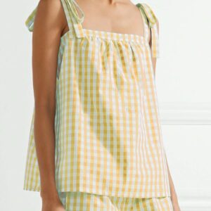 Women Pajamas Sets Vintage Plaid Sleepwear Sets
