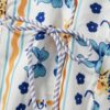 Womens 2 Piece Pajamas Sets Casual Outfits Long Sleeve Oversized Tie Front Shirt Floral Stripe Print Tops Wide Leg Shorts Sets Loungewear Homewear Sleepwear Summer Clothes main 10