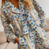 Womens 2 Piece Pajamas Sets Casual Outfits Long Sleeve Oversized Tie Front Shirt Floral Stripe Print Tops Wide Leg Shorts Sets Loungewear Homewear Sleepwear Summer Clothes main 2