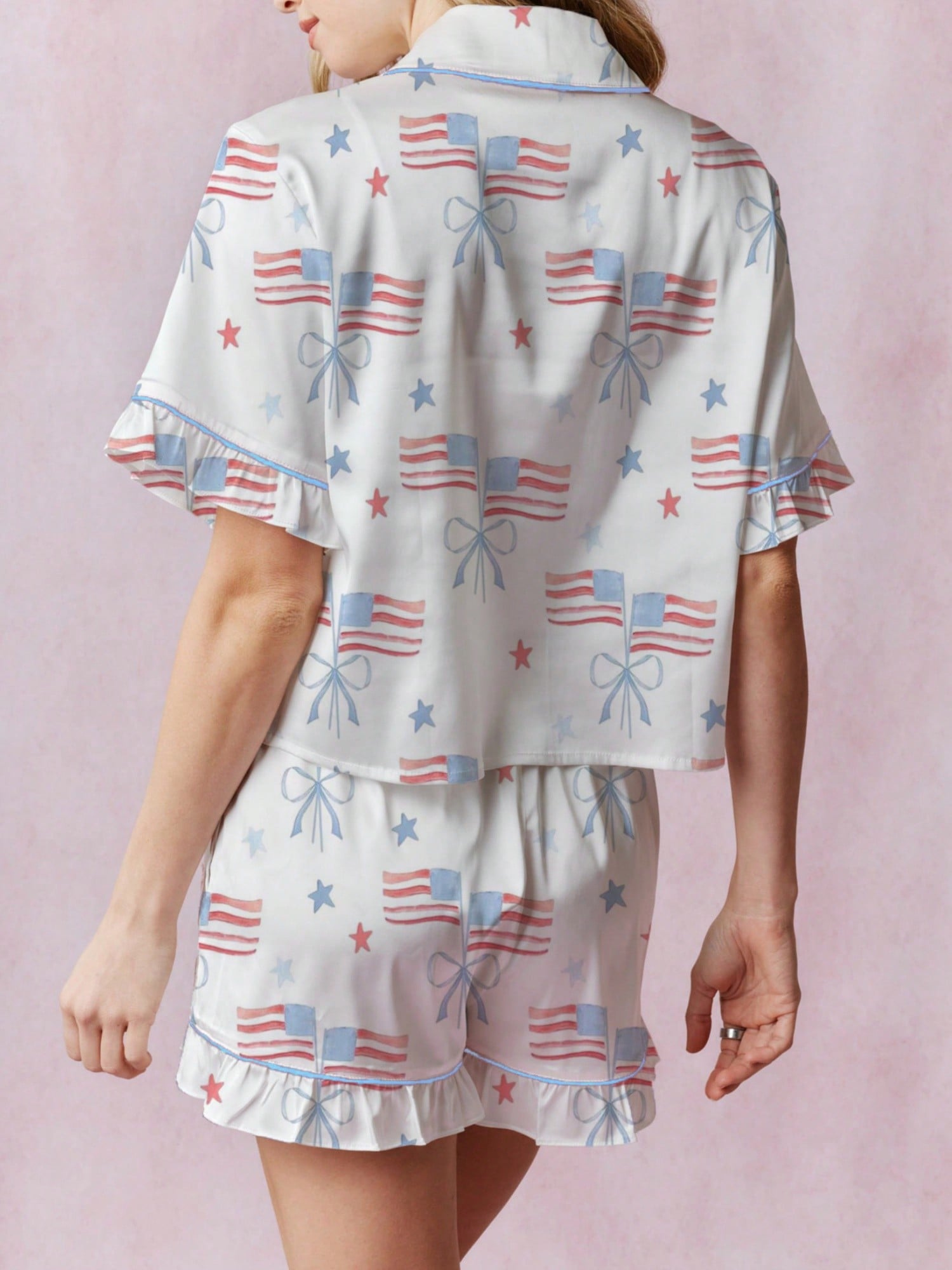 Women 4th Of July Summer Casual Loose Fit Pajamas Sets Patriotic Outfits Women 4th Of July Summer Casual Loose Fit Pajamas Sets Patriotic Outfits