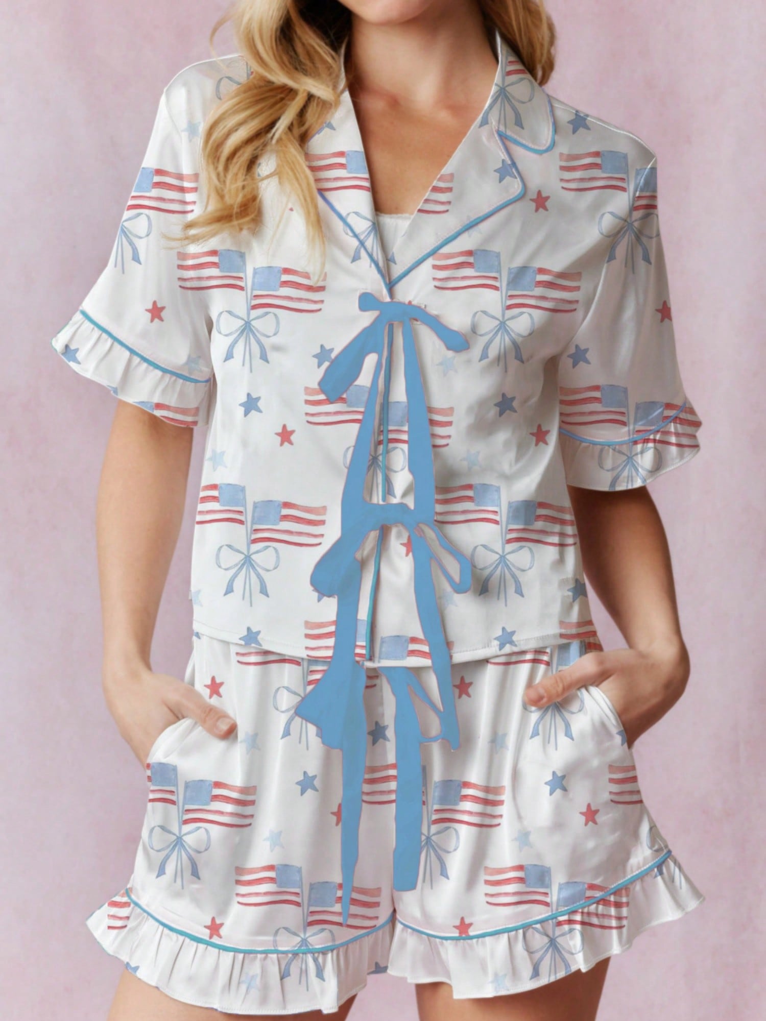 Women 4th Of July Summer Casual Loose Fit Pajamas Sets Patriotic Outfits Women 4th Of July Summer Casual Loose Fit Pajamas Sets Patriotic Outfits