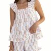 Womens Floral Pajama Sets Sqaure Neck Ruffle Trim Cami Top And Shorts 2 Piece Sleepwear Set Pjs main 0