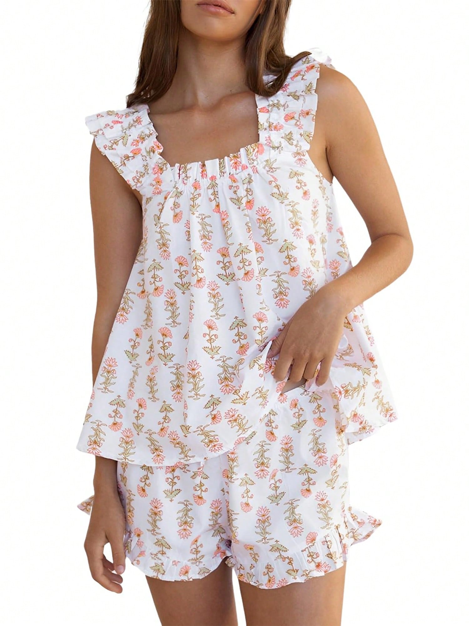 Womens Floral Pajama Sets Cami Top And Shorts Womens Floral Pajama Sets Cami Top And Shorts