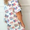 Womens Fourth Of July Satin Silk Pajamas Set Y2k American Flag Bow Firework Print Loungewear Short Sleeve Tie Front Shirt And Loose Shorts Set Sleepwear Casual Summer Patriotic Loungewear main 2