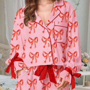 Women Valentine Day Heart Print Shirt Tops Drawstring Boy Shorts Lounge Sets