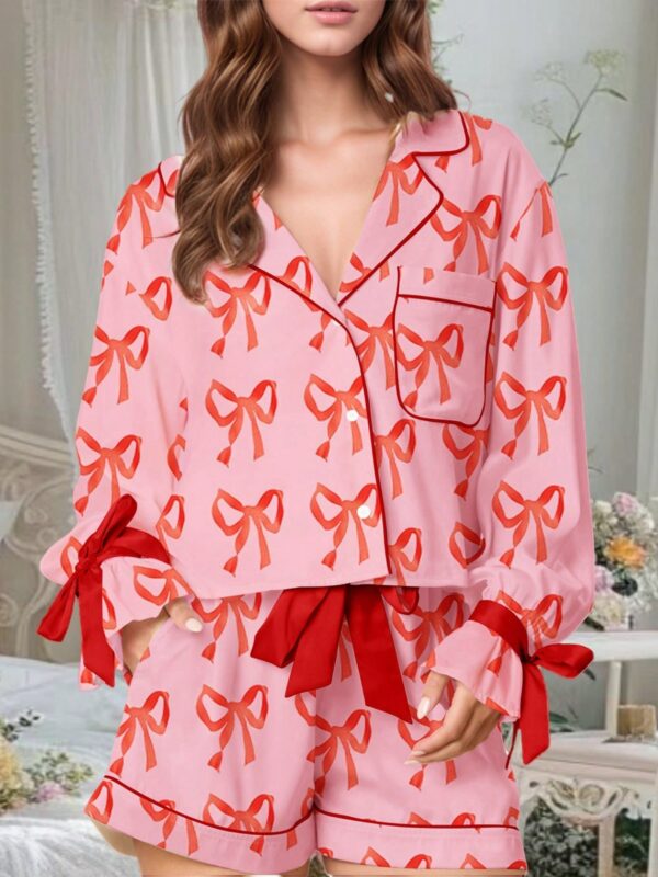 Women Valentine Day Heart Print Shirt Tops Drawstring Boy Shorts Lounge Sets