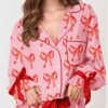 Womens Valentines Day Pjamas Sets Bow Tie Long Sleeve Laple Collar Bow Heart Print Shirt Tops Drawstring Boy Shorts Lounge Sets 2 Pieces Sleepwear Pjs Sets Homewear main 3