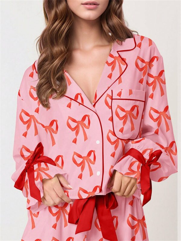 Women Valentine Day Heart Print Shirt Tops Drawstring Boy Shorts Lounge Sets