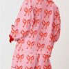 Womens Valentines Day Pjamas Sets Bow Tie Long Sleeve Laple Collar Bow Heart Print Shirt Tops Drawstring Boy Shorts Lounge Sets 2 Pieces Sleepwear Pjs Sets Homewear main 4