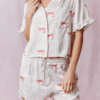 Womens Y2K Summer Pajama Set Cute Bow Pattern Short Sleeve Button Up Tops And Drawstring Shorts 2 Pcs Lounge Outfit Sleepwear main 2