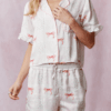 Womens Y2K Summer Pajama Set Cute Bow Pattern Short Sleeve Button Up Tops And Drawstring Shorts 2 Pcs Lounge Outfit Sleepwear main 3