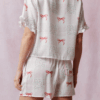 Womens Y2K Summer Pajama Set Cute Bow Pattern Short Sleeve Button Up Tops And Drawstring Shorts 2 Pcs Lounge Outfit Sleepwear main 4