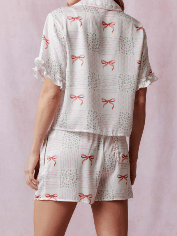 Summer Pajama Set Cute Bow Pattern Short Sleeve