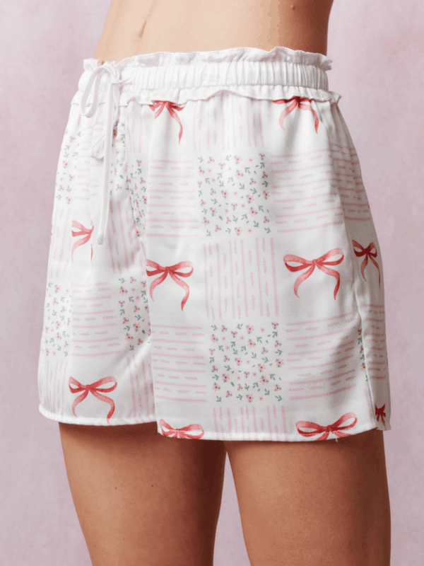 Summer Pajama Set Cute Bow Pattern Short Sleeve