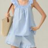 Womens Y2k 2 Piece Pajamas Set Fashion Ruffle Trim Tank Tops And Casual Shorts Set Loose Lounge Sets Summer Vacation Outfits Beachwear Peplum Babydoll Set Homewear Sleepwear main 4