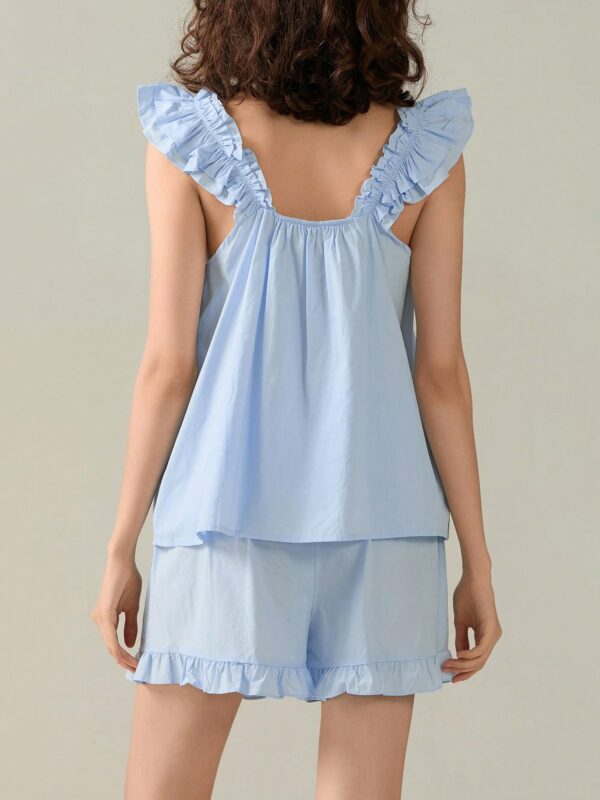 Pajamas Set Fashion Ruffle Trim Tank Tops And Casual Shorts Set