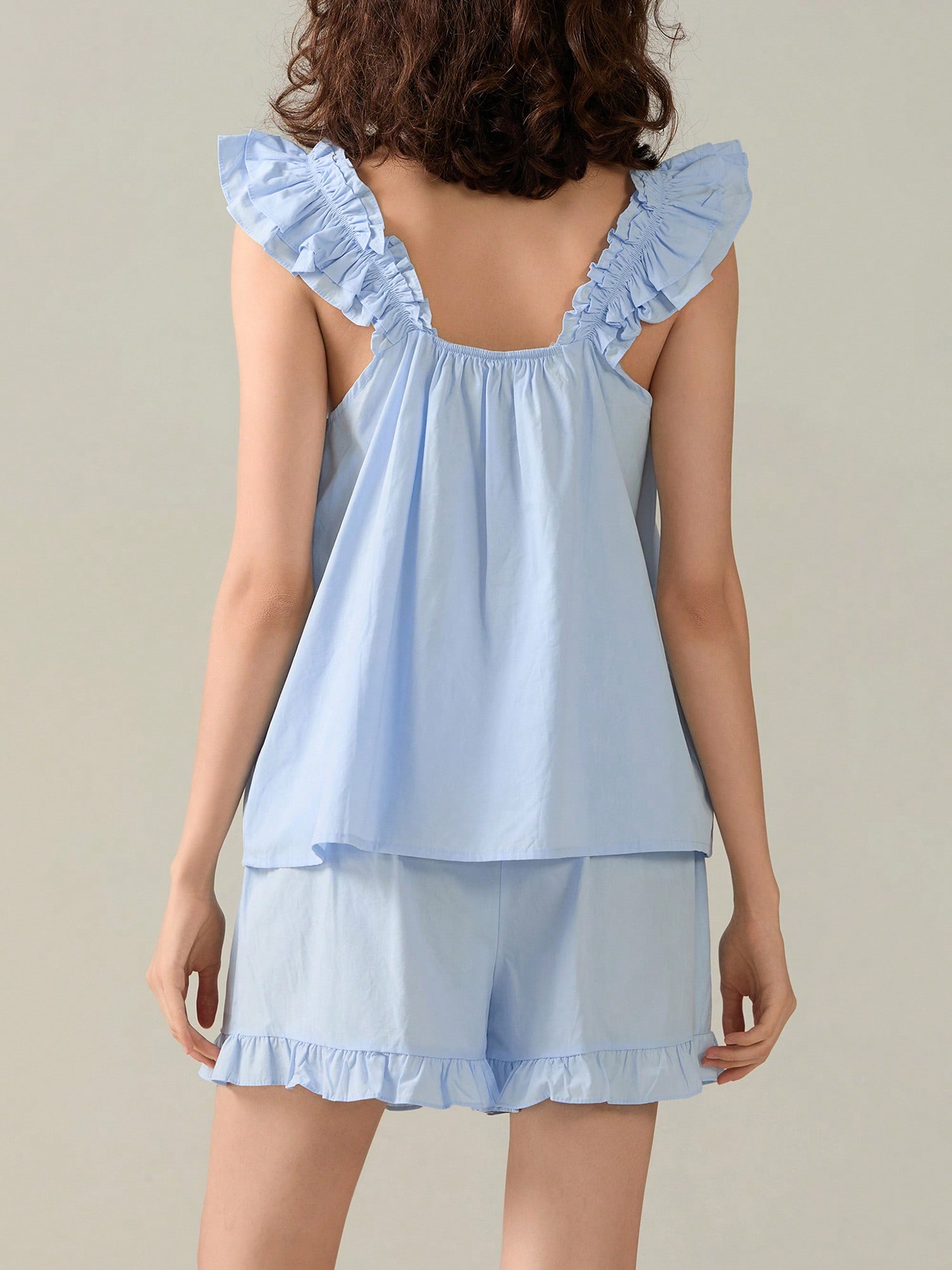 Pajamas Set Fashion Ruffle Trim Tank Tops And Casual Shorts Set Pajamas Set Fashion Ruffle Trim Tank Tops And Casual Shorts Set