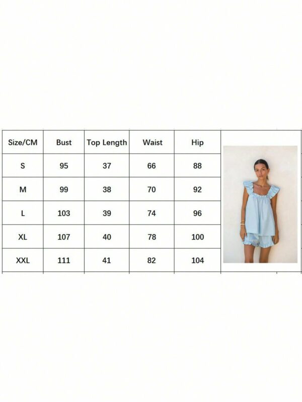 Pajamas Set Fashion Ruffle Trim Tank Tops And Casual Shorts Set
